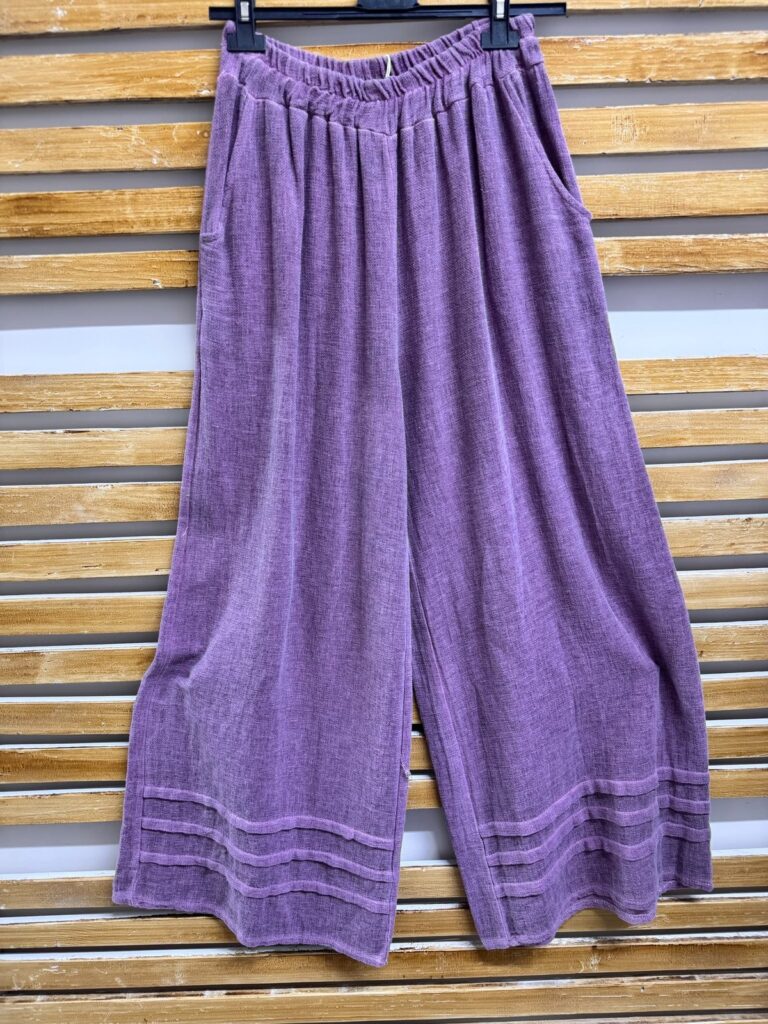 İtalyan Şerit Detaylı Bol Paça Pantolon - Mor