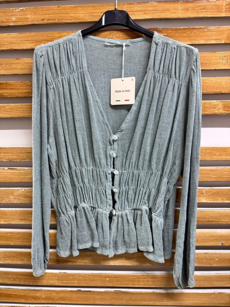 İtalyan Peplum Düğmeli Bluz - Gri