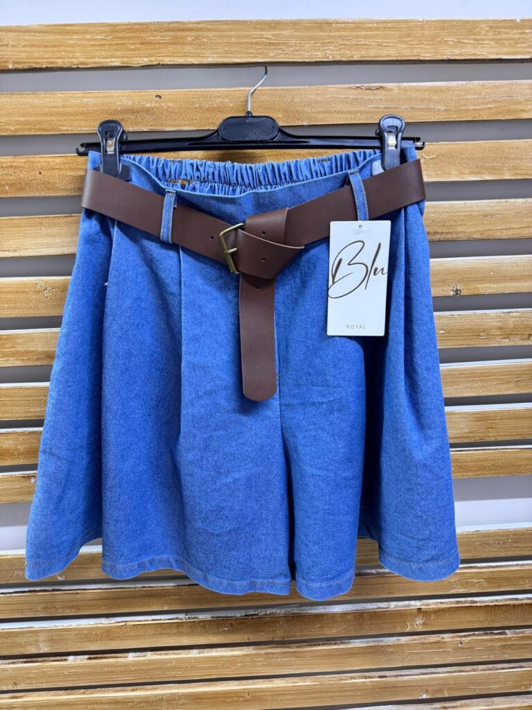 İtalyan Kemerli Şort - Mavi